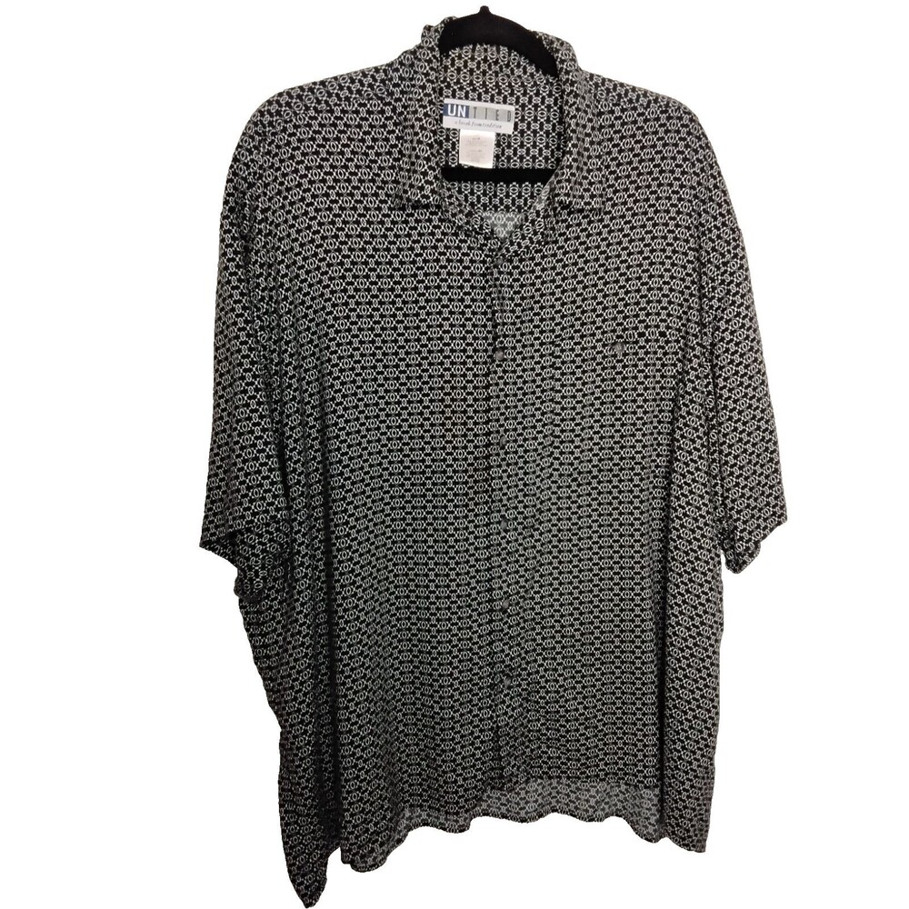 Vintage Untied Men's Shirt Short Sleeved Button Down Black and white 2X 2XL XXL